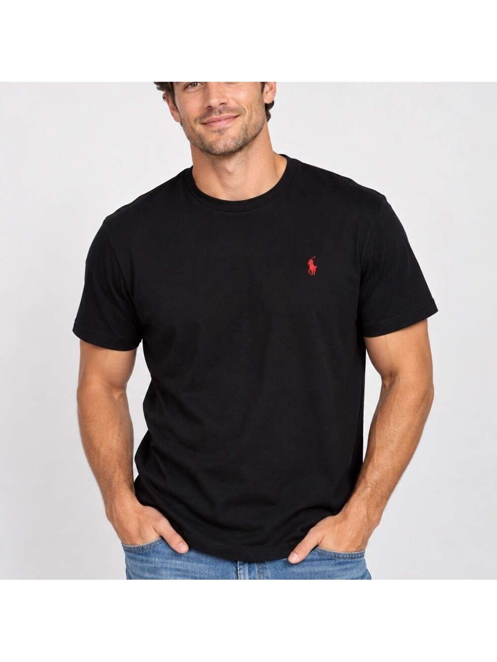 Polo Ralph Lauren T Shirt Mens L Black Red Pony Logo Classic Fit Cotton Tee